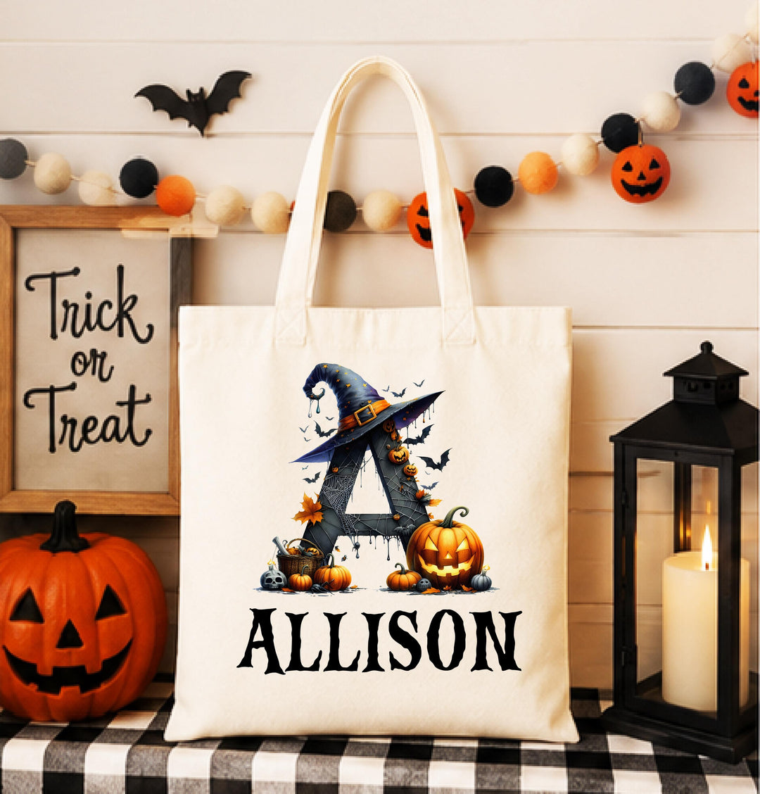 Personalized Witch Pumpkin Halloween Tote – Custom Name Bag
