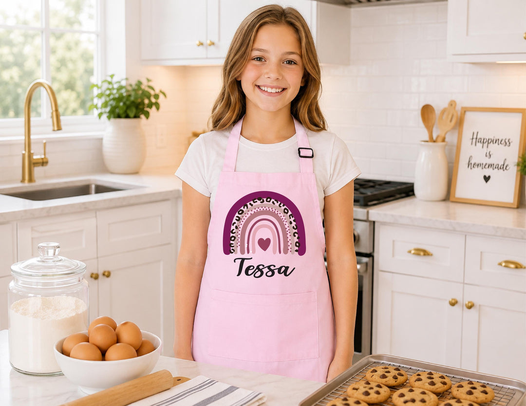 Custom Name Pink Rainbow Kids Apron – Birthday Chef Gift