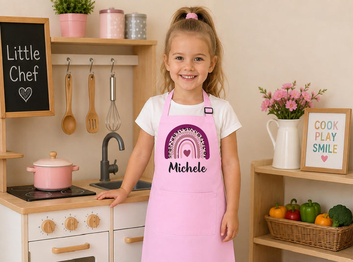 Custom Name Pink Rainbow Kids Apron – Birthday Chef Gift