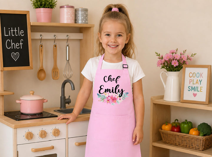 Custom Name Floral Rolling Pin Apron for Girls – Little Baker Gift