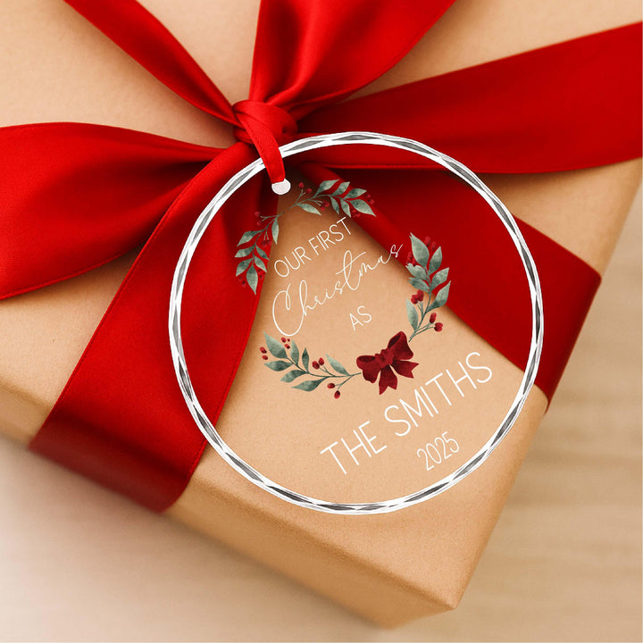 Our First Christmas Mr & Mrs Ornament – Newlywed Wreath Keepsake