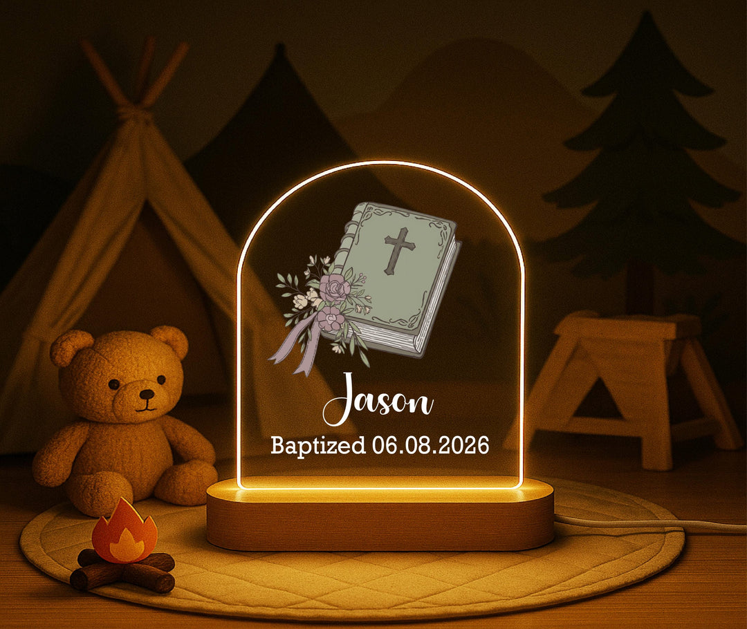 Personalized Baptism Night Light, Christian Gift for Kids, Custom Name Bible LED Lamp, Baptized Keepsake, Christening Gift for Girl Boy