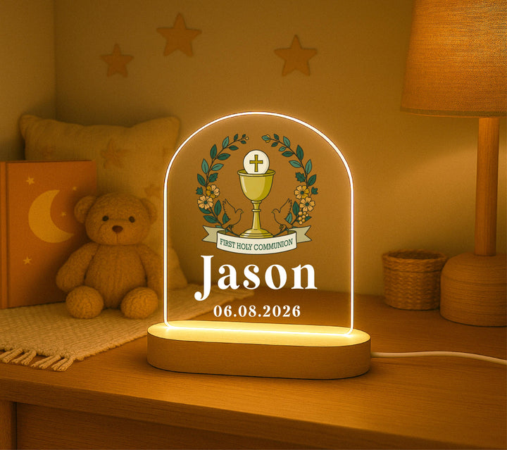Custom Name First Communion Night Light – Chalice & Cross Gift
