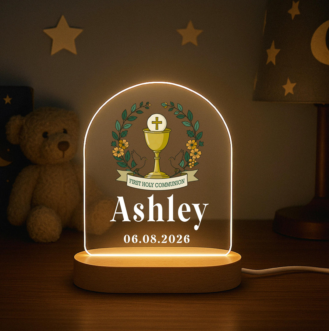 Custom Name First Communion Night Light – Chalice & Cross Gift