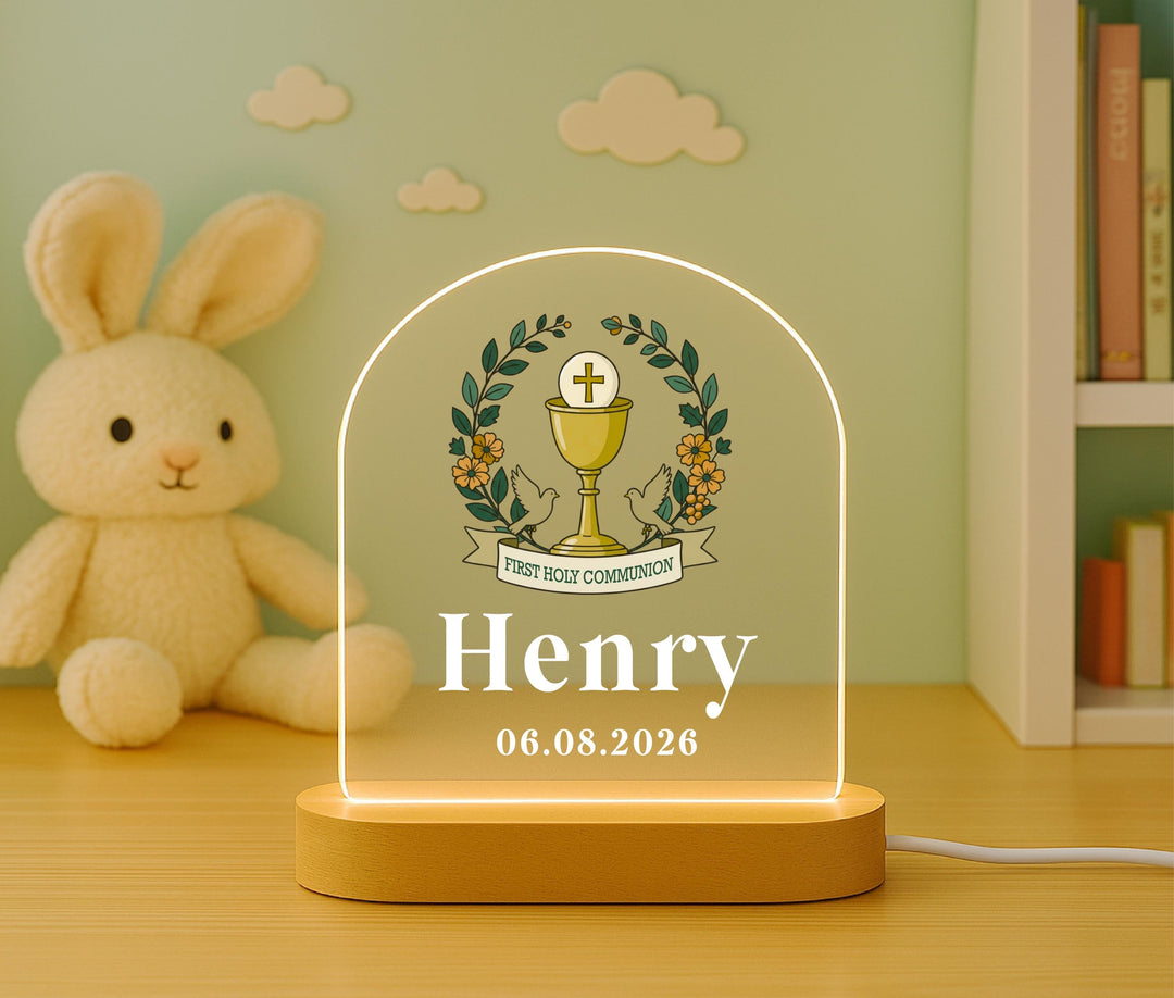 Custom Name First Communion Night Light – Chalice & Cross Gift