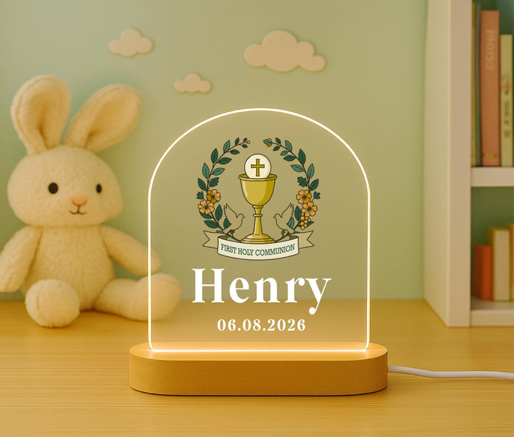Custom Name First Communion Night Light – Chalice & Cross Gift