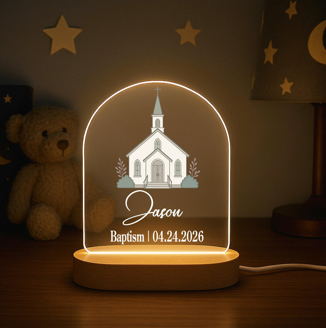 Personalized Baptism Night Light, First Communion Gift, Confirmation Gift, Christian LED Lamp, Custom Name Religious Keepsake for Kids