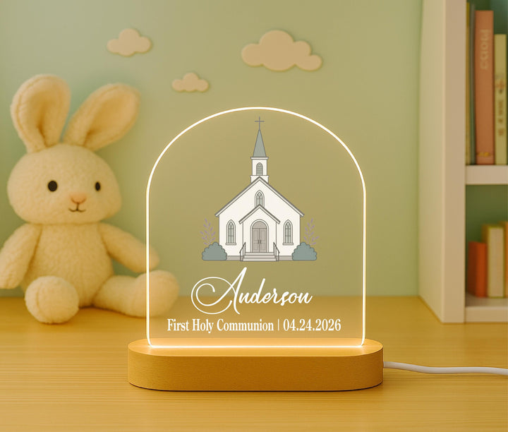 Personalized Baptism Night Light, First Communion Gift, Confirmation Gift, Christian LED Lamp, Custom Name Religious Keepsake for Kids