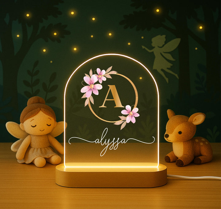Personalized initial Floral Night Light, Custom Name Monogram LED Lamp, Initial Name Light for Girl, Nursery Decor, Birthday Gift for Her