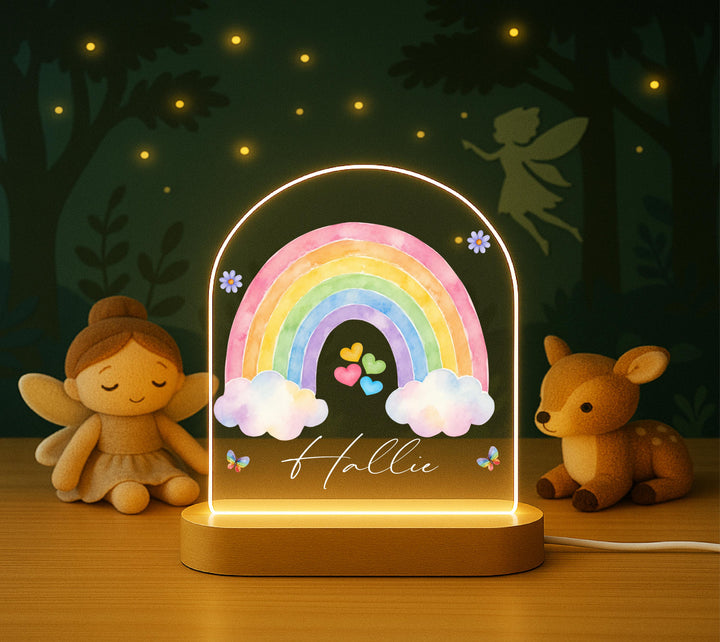 Custom Name LED Lamp for Kids, Watercolor Rainbow Nursery Decor, Girls Bedroom Light, Birthday Gift