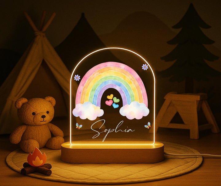Custom Name LED Lamp for Kids, Watercolor Rainbow Nursery Decor, Girls Bedroom Light, Birthday Gift