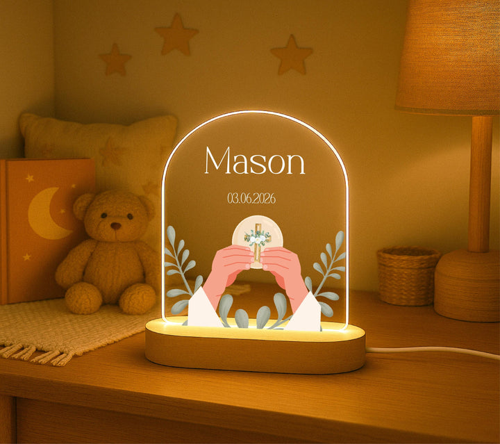 Personalized First Communion Night Light, Custom Name Catholic LED Lamp, First Holy Communion Gift for Boy Girl, Religious Keepsake