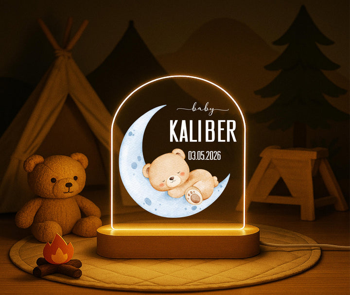 Personalized Baby Night Light, Custom Name Birth Keepsake LED Lamp, Teddy Bear Nursery Decor, Newborn Baby Gift, Baby Boy Gift