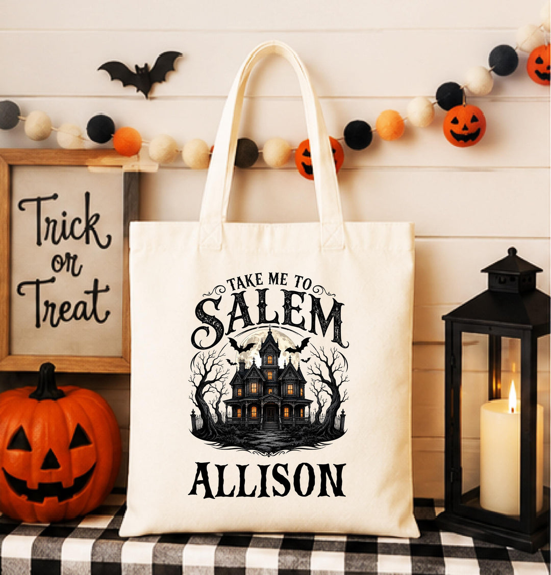 Personalized Salem Witch Halloween Tote – Custom Name Bag