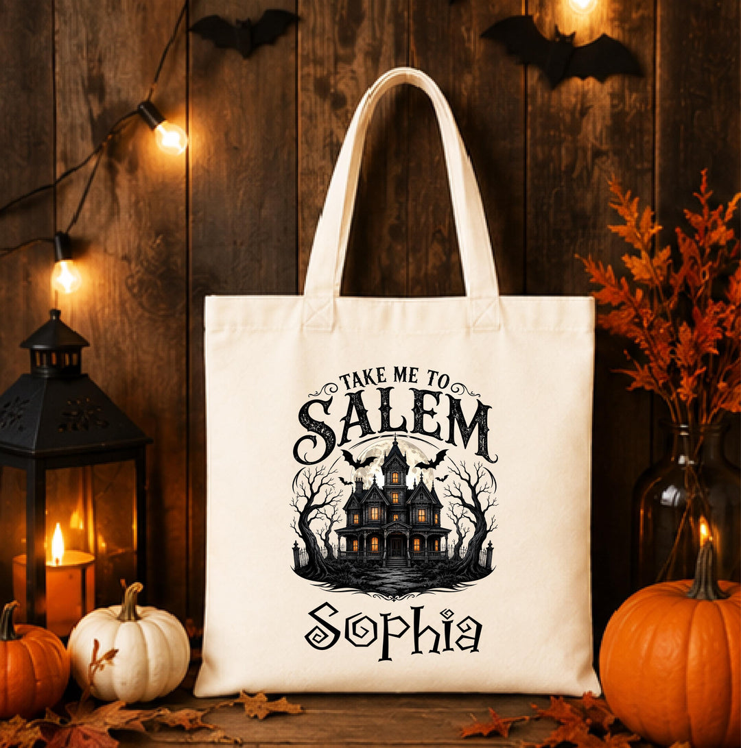 Personalized Salem Witch Halloween Tote – Custom Name Bag