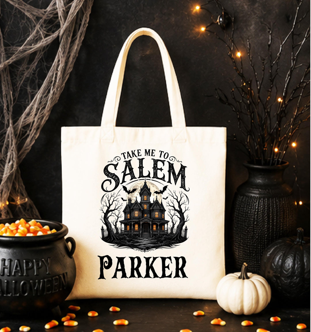 Personalized Salem Witch Halloween Tote – Custom Name Bag