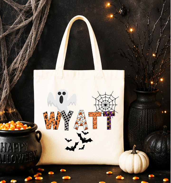 Personalized Ghost Spiderweb Halloween Tote – Custom Name Bag
