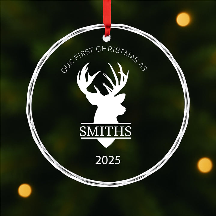 Rustic Deer Family Ornament – Our First Christmas Keepsake