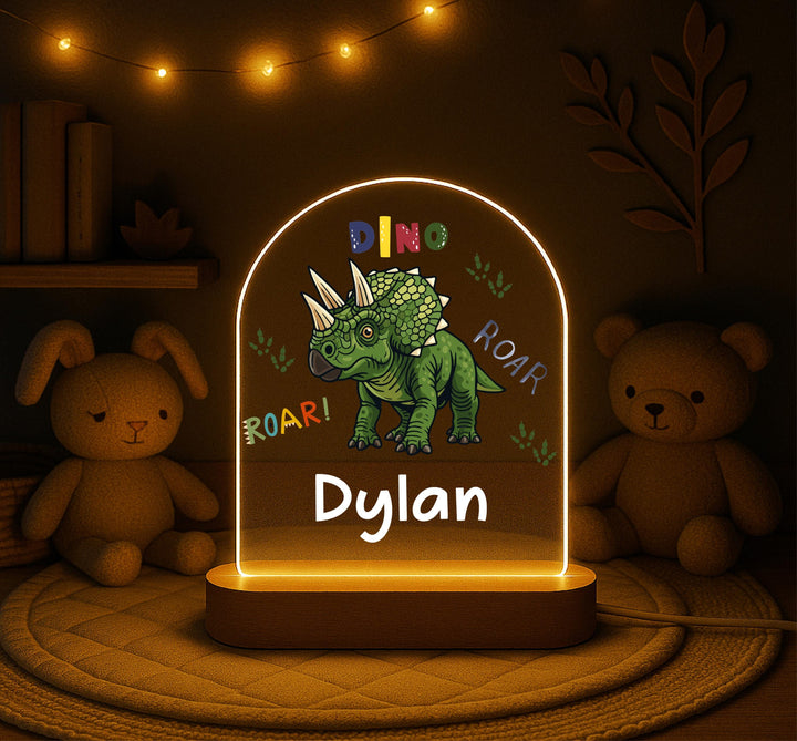 Personalized Dinosaur Night Light, Custom Name Dino Lamp for Kids, Triceratops Nursery Decor, Dinosaur Birthday Gift, Boys Bedroom Light