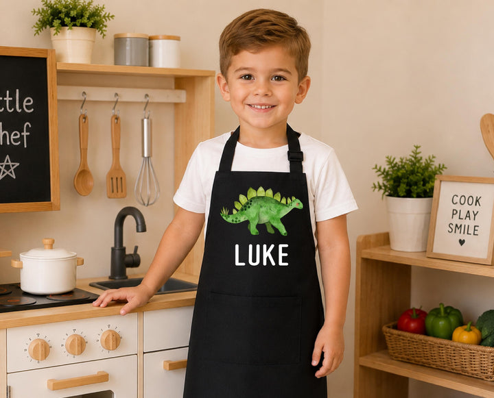 Personalized Kids Dinosaur Apron, Custom Name Baking Apron for Boys, Toddler Cooking Apron, Kids Chef Apron, Dinosaur Gift