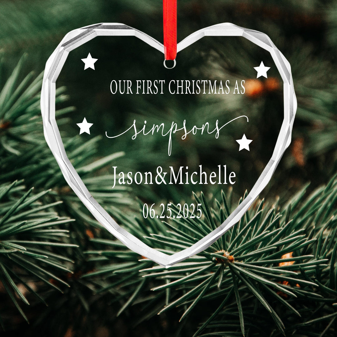 Our First Christmas Married Heart Ornament – Custom Last Name Keepsake
