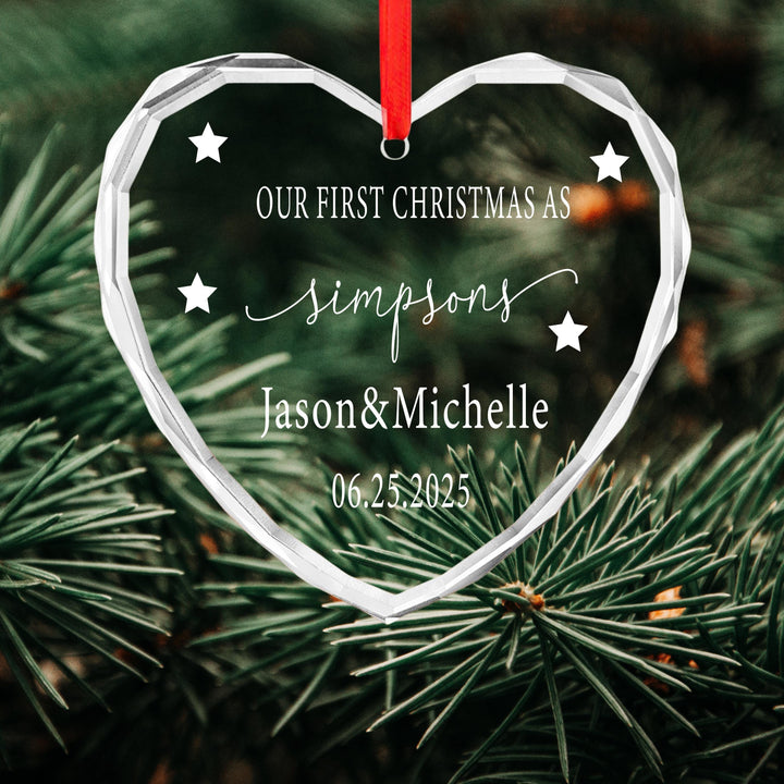 Our First Christmas Married Heart Ornament – Custom Last Name Keepsake