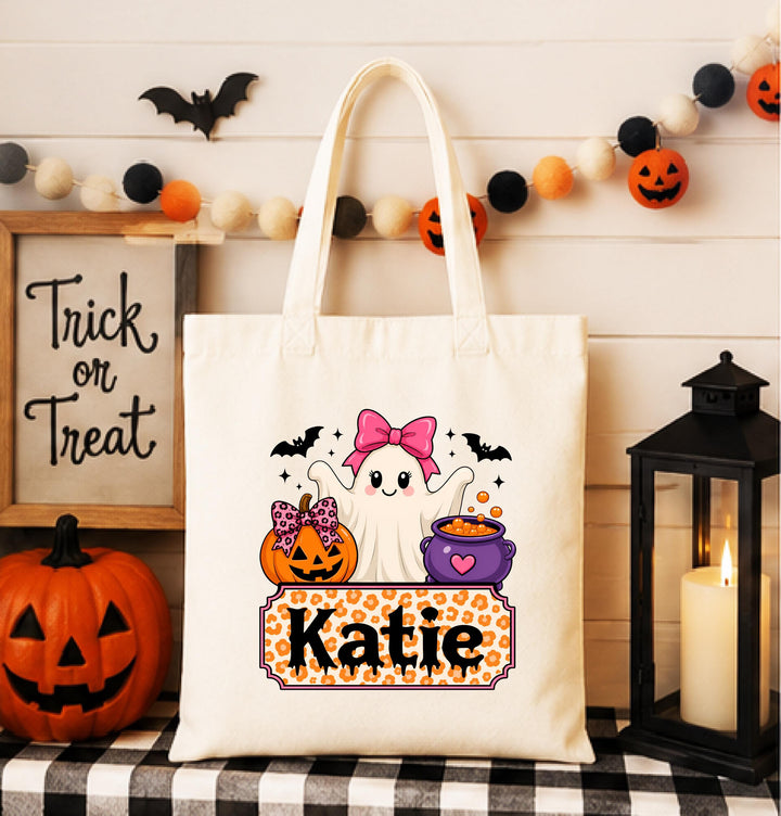 Personalized BOO Ghost Halloween Tote – Custom Name Candy Bag