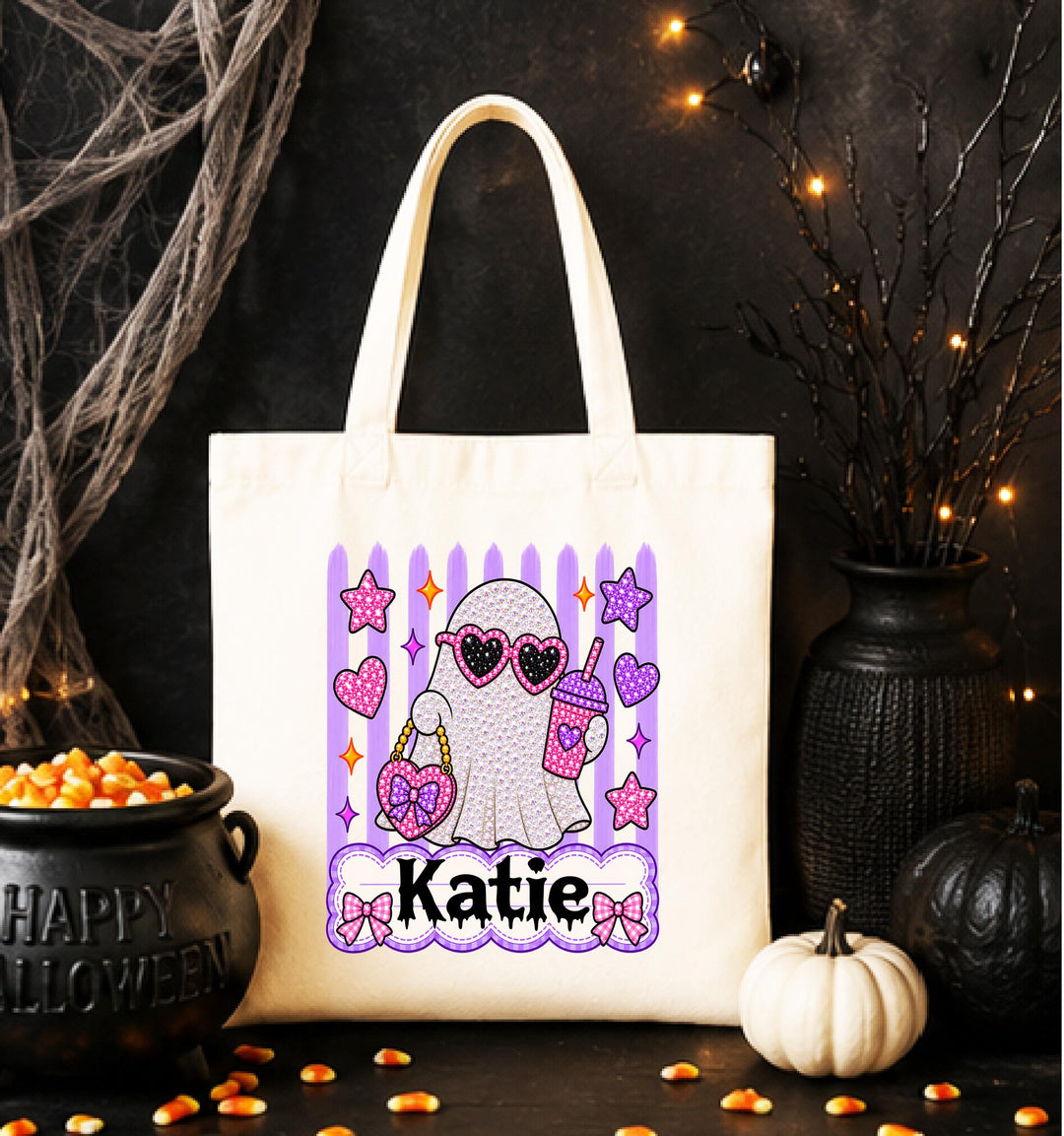 Personalized BOO Ghost Halloween Tote – Custom Name Candy Bag