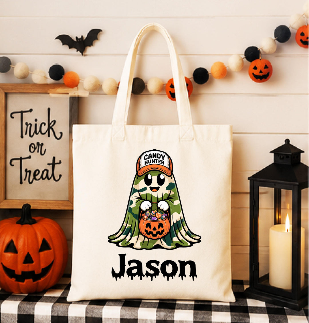 Personalized Ghost Halloween Tote – Custom Name Candy Bag for Kids