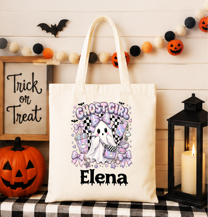 Personalized Ghost Halloween Tote – Custom Name Candy Bag for Kids