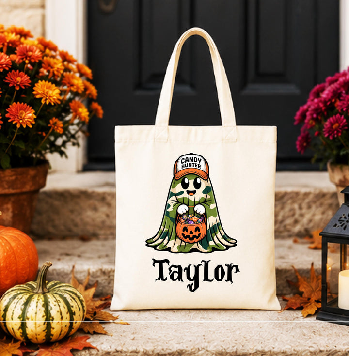 Personalized Ghost Halloween Tote – Custom Name Candy Bag for Kids