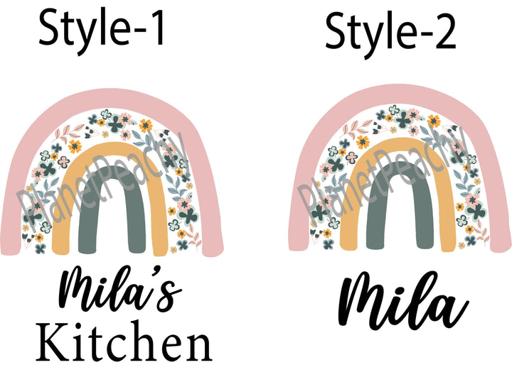 Personalized Boho Floral Rainbow Apron, Custom Name Baking Apron, Matching Mommy Me Kitchen Gift