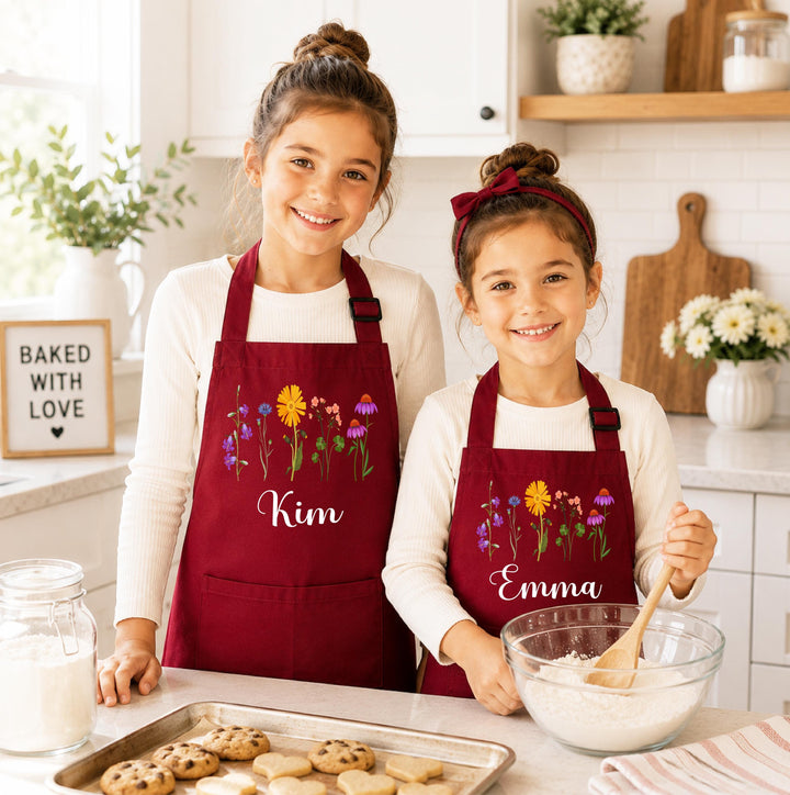 Custom Name Wildflower Baking Apron – Sisters Matching Gift