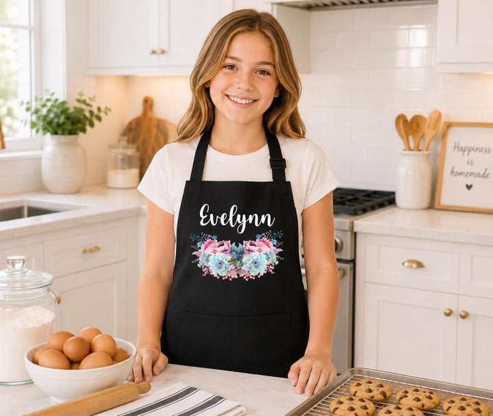 Custom Name Watercolor Floral Apron for Girls – Granddaughter Gift