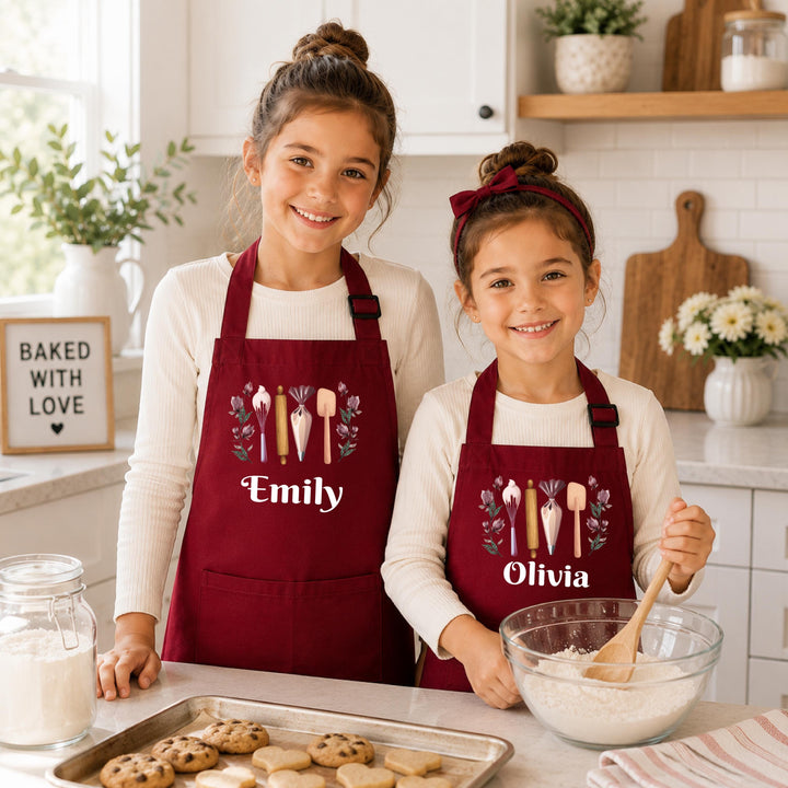 Custom Name Kitchen Apron, Matching Mommy Me Baking Gift , Floral Baking Utensil Apron