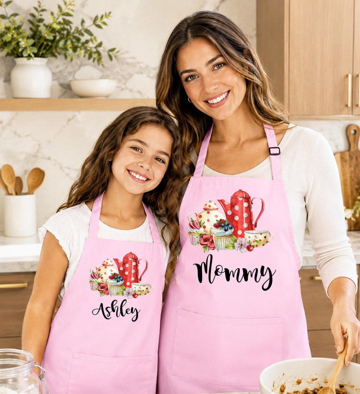Custom Name Baking Aprons, Mother Daughter Gift, Tea Party Apron Personalized Mom and Daughter Aprons
