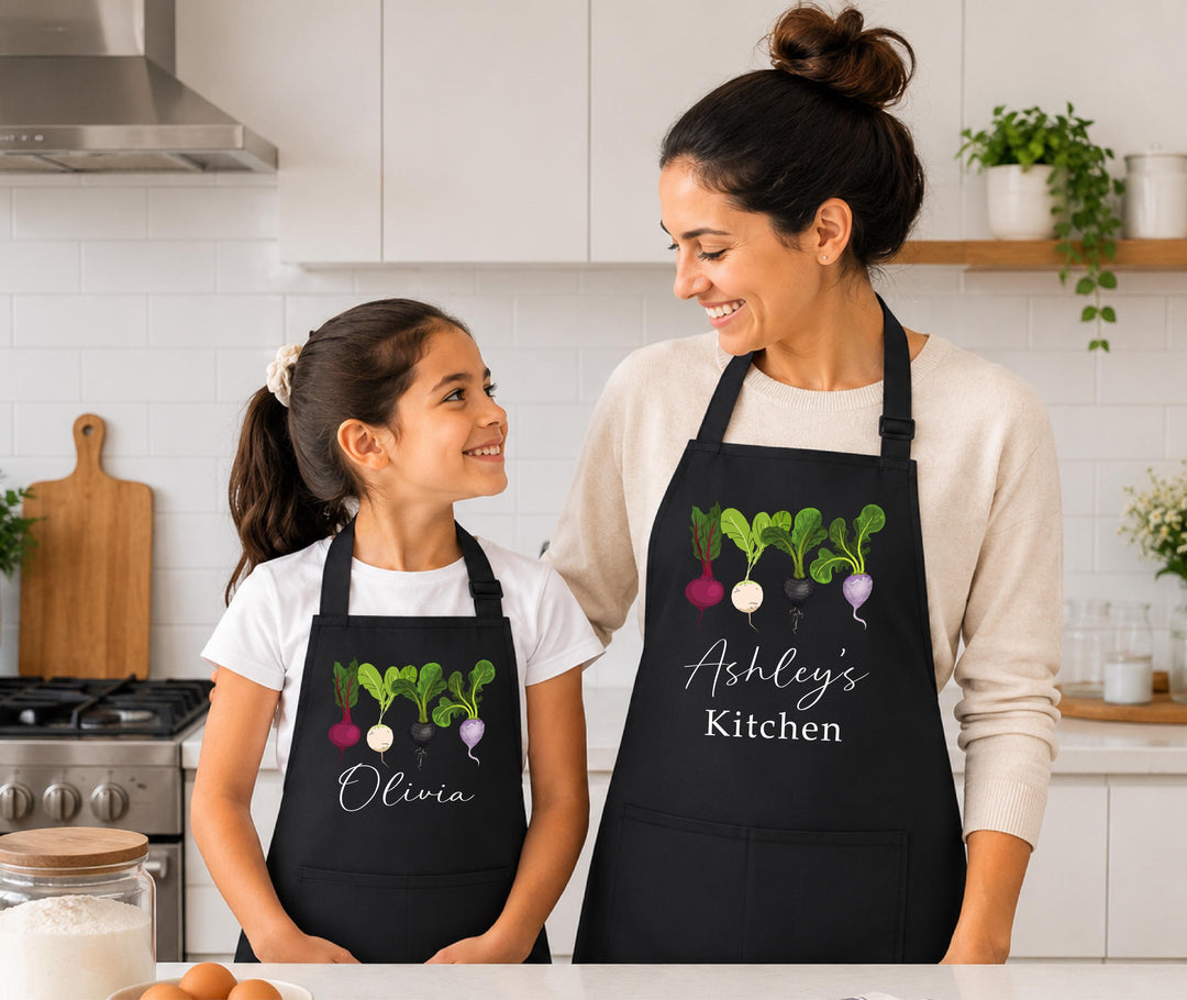 Custom Name Kitchen Aprons, Vegetable Garden Cooking Gift