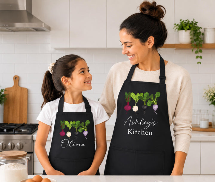 Custom Name Kitchen Aprons, Vegetable Garden Cooking Gift