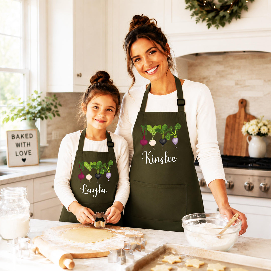 Custom Name Kitchen Aprons, Vegetable Garden Cooking Gift