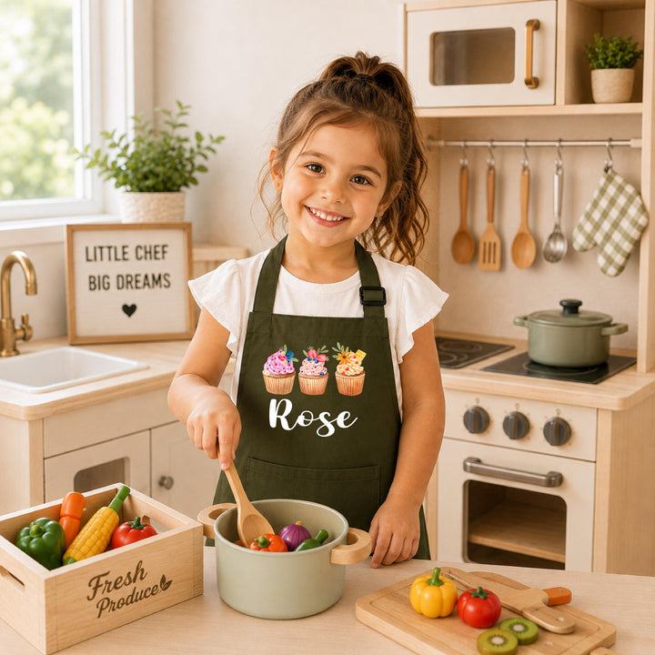 Custom Name Cupcake Baking Apron, Little Baker Gift, Birthday Gift for Daughter, Kids Cooking Apron