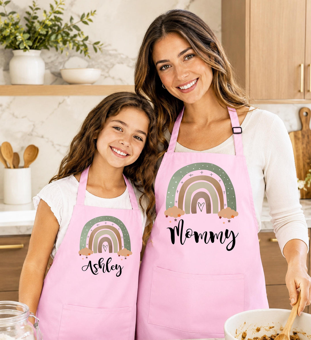 Personalized Kids Apron, Custom Name Girls Baking Apron, Rainbow Little Chef Apron, Kids Cooking Gift, Birthday Christmas Gift for Girl