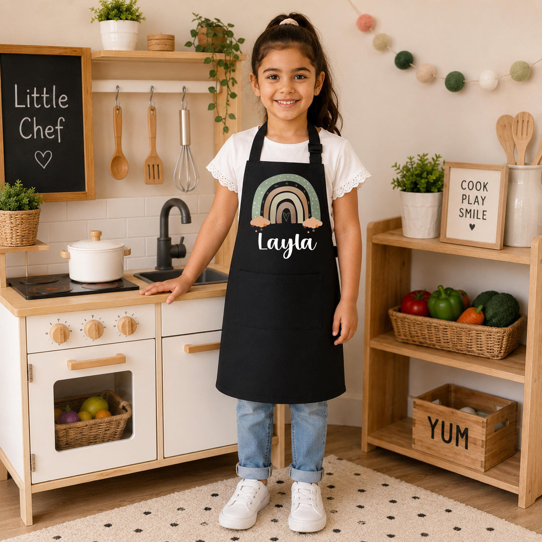 Personalized Kids Apron, Custom Name Girls Baking Apron, Rainbow Little Chef Apron, Kids Cooking Gift, Birthday Christmas Gift for Girl