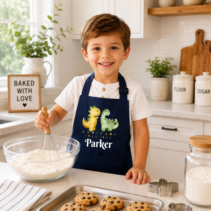 Personalized Dinosaur Apron for Boys, Custom Name Kids Baking Apron, Dino Little Chef Cooking Apron, Birthday Christmas Gift for Boy