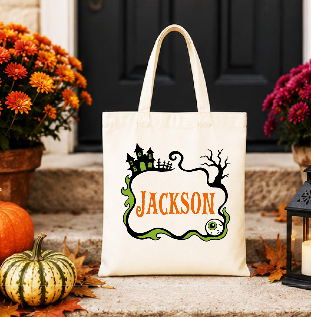 Custom Name Halloween Candy Tote – Reusable Trick-or-Treat Bag