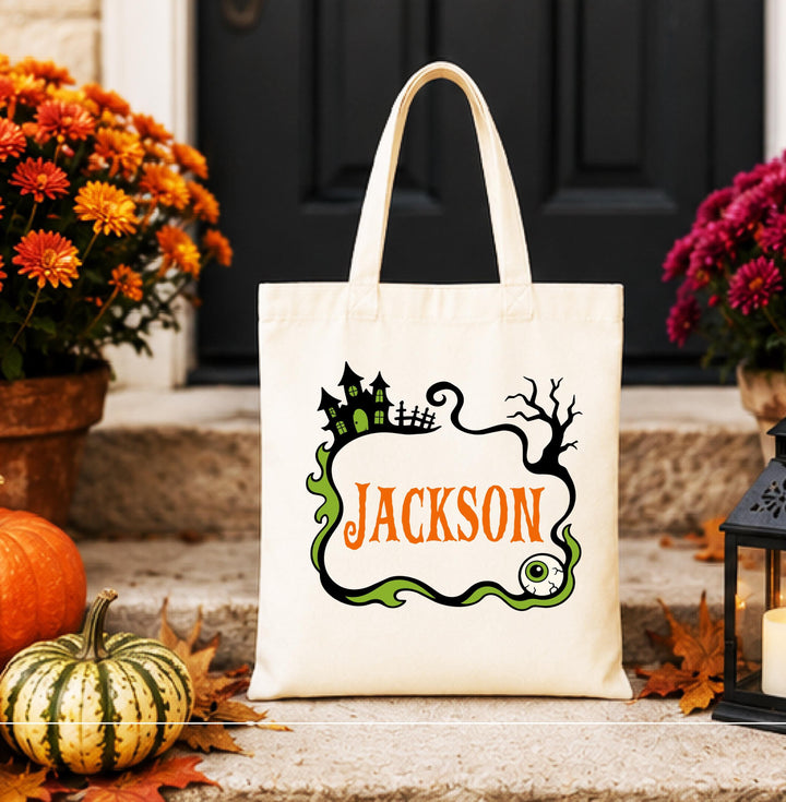 Custom Name Halloween Candy Tote – Reusable Trick-or-Treat Bag