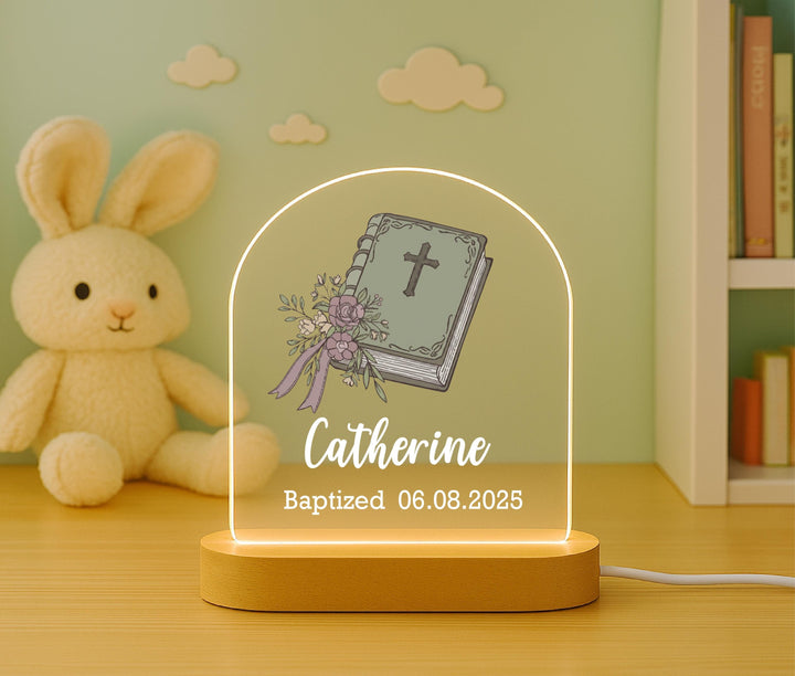 Personalized Baptism Night Light, Christian Gift for Kids, Custom Name Bible LED Lamp, Baptized Keepsake, Christening Gift for Girl Boy