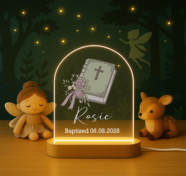 Personalized Baptism Night Light, Christian Gift for Kids, Custom Name Bible LED Lamp, Baptized Keepsake, Christening Gift for Girl Boy