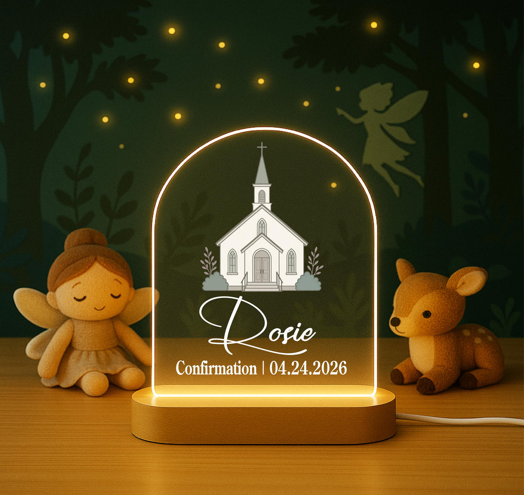 Personalized Baptism Night Light, First Communion Gift, Confirmation Gift, Christian LED Lamp, Custom Name Religious Keepsake for Kids