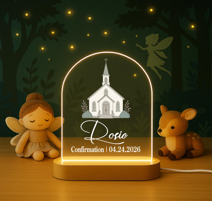Personalized Baptism Night Light, First Communion Gift, Confirmation Gift, Christian LED Lamp, Custom Name Religious Keepsake for Kids