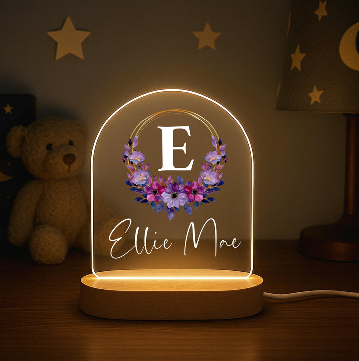 Personalized Name Night Light, Floral Monogram LED Lamp, Custom Initial Nursery Decor, Girls Bedroom Light, Birthday Gift for Her